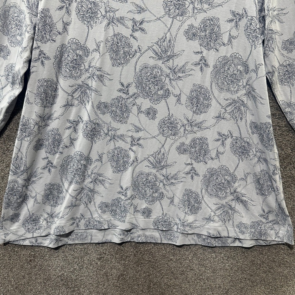 J Jill Wearever Blouse Top Women Medium Gray Floral 3/4 Sleeve Casual Office - Picture 10 of 12